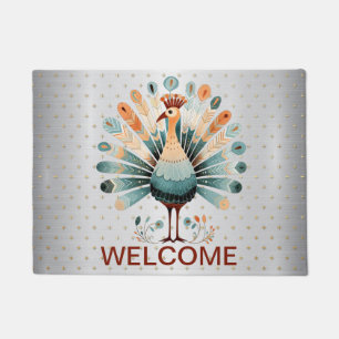 Welcome Thanksgiving Colorful Turkey Golden Stars Doormat
