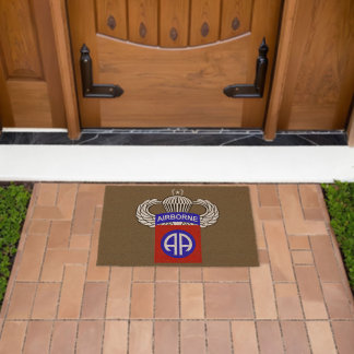 Welcome them with 82nd Airborne Patch + Wings Fiber Doormat