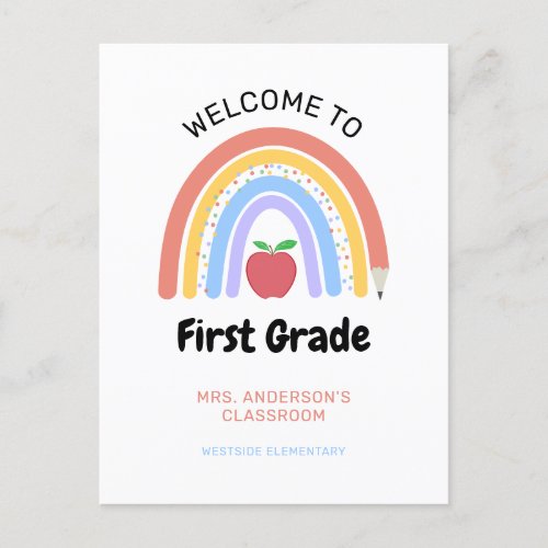 Welcome to 1st Grade Pastel Colored Rainbow Postcard