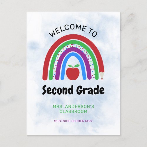 Welcome to 2nd Grade Cute Rainbow Postcard