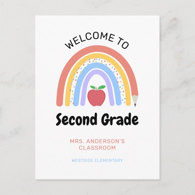 Welcome to 2nd Grade Pastel Colored Rainbown Postcard (Front)