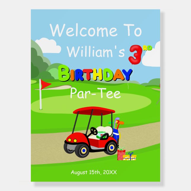 Welcome To 3rd Birthday Red Golf Cart Boy's Foam Board (Front)