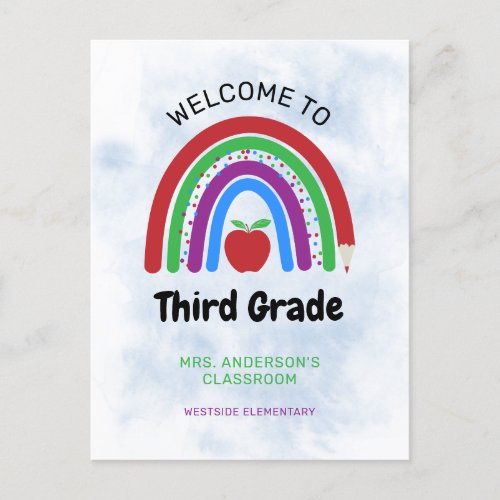 Welcome to 3rd Grade Cute Rainbow Postcard