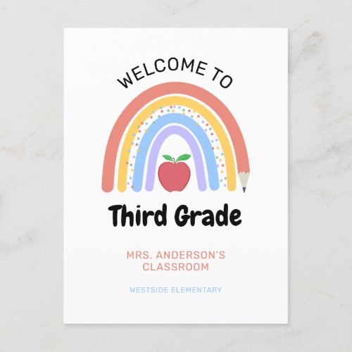Welcome to 3rd Grade Pastel Colored Rainbow Postcard