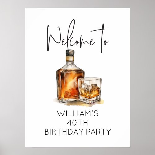 Welcome to 40th Birthday Party Sign Whiskey Theme