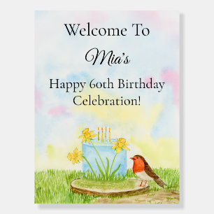 Welcome to 60th Birthday Robin with Daffodil Cake Foam Board