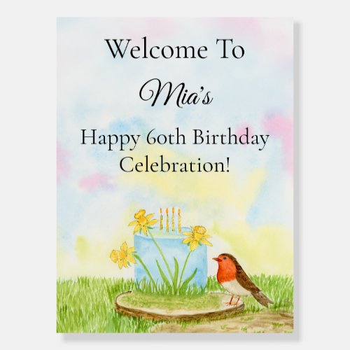 Welcome to 60th Birthday Robin with Daffodil Cake