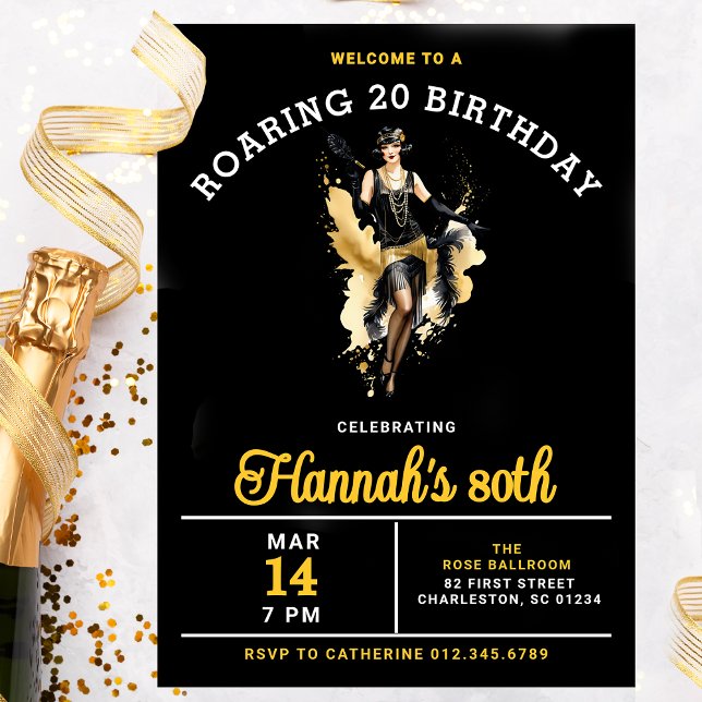 Welcome to a Roaring 20 80th Birthday Party Invitation (Creator Uploaded)