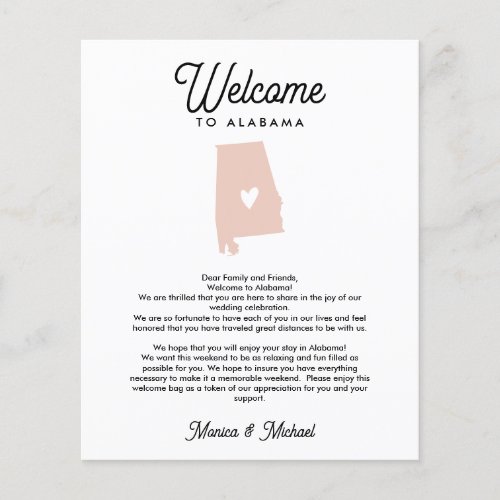 Welcome to Alabama   Letter  Itinerary ANY COLOR