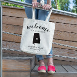 Welcome to Alabama | USA State Silhouette Wedding Tote Bag<br><div class="desc">Give your guests a warm welcome to your Alabama wedding with a bag full of snacks and treats personalized with the state where you're getting married and the bride and groom's names and wedding date. Design features "welcome" in modern handwritten calligraphy script along with bride and groom's names and wedding...</div>