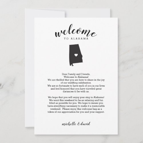 Welcome to Alabama  Wedding Letter  Itinerary
