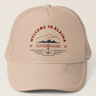 Welcome to Alaska. Anchorage - Color logo Trucker Hat