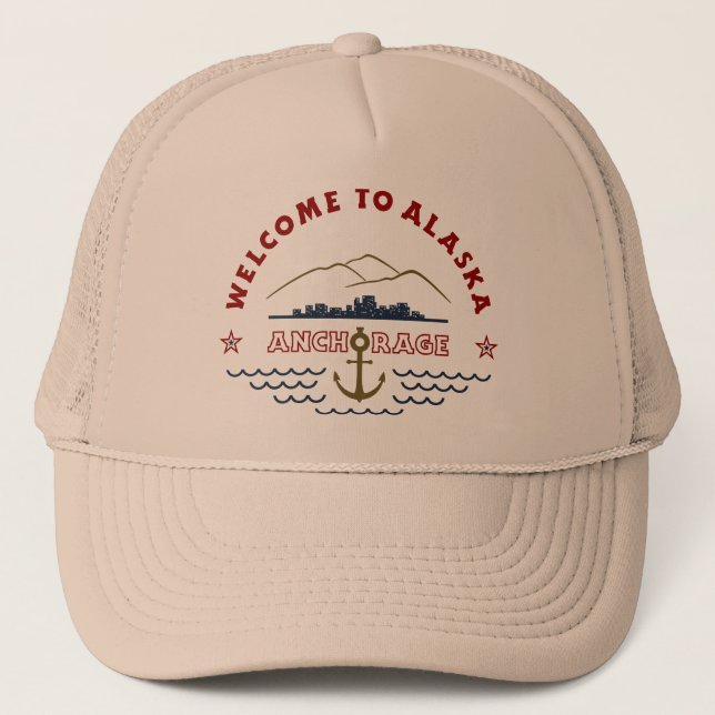 Welcome to Alaska. Anchorage - Color logo Trucker Hat (Front)
