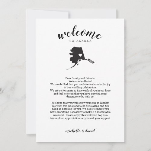 Welcome to Alaska  Wedding Letter  Itinerary