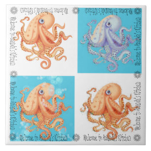 Welcome to Amanda’s Kitchen octopus checker board Ceramic Tile