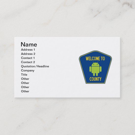 Welcome To Android County (Bug Droid Sign) Business Card