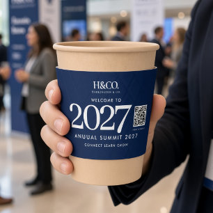 Welcome To Annual Summit Corporate Navy Custom Coffee Cup Sleeve