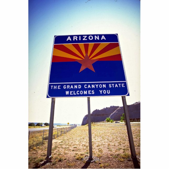 Welcome to Arizona sign at Lupton, Arizona Desert Statuette (Front)