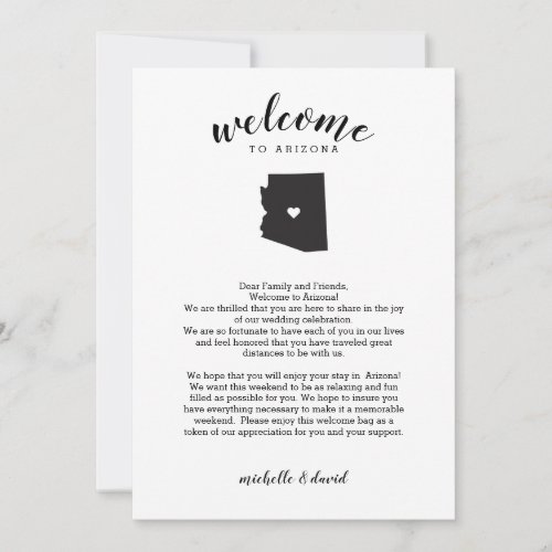 Welcome to Arizona  Wedding Letter  Itinerary