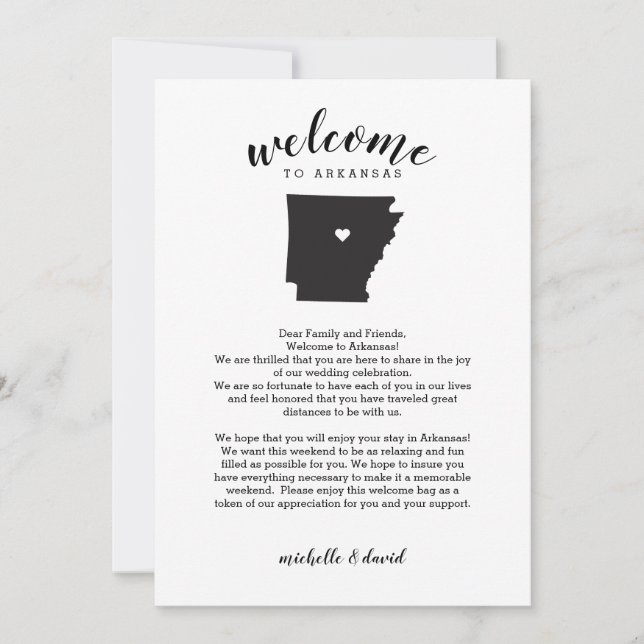 Welcome to Arkansas | Wedding Letter & Itinerary (Front)