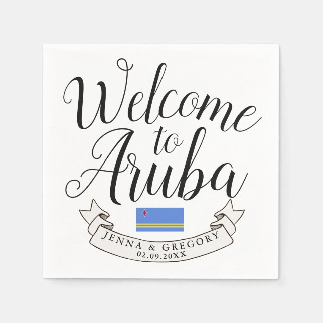 Welcome to Aruba | Destination Wedding Custom Napkins (Front)