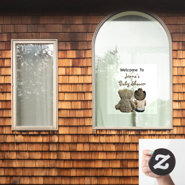 Welcome to Baby Shower Lil' Cowboy and Teddy Bear  Window Cling (Home Window)