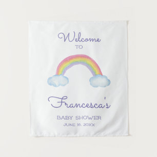 Welcome To Baby Shower Watercolor Rainbow Tapestry