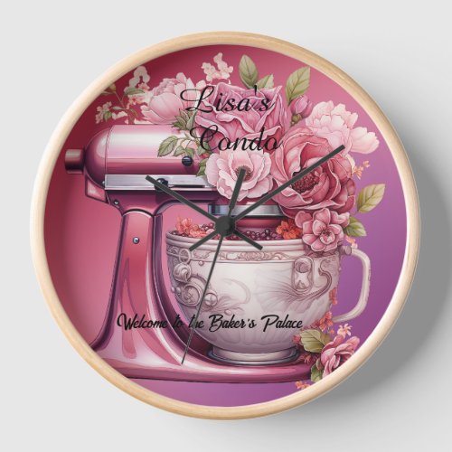 Welcome to Bakers Palace Pink Stand Mixer Roses Clock