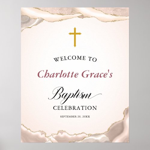 Welcome to Baptism Pink Agate Gold Glitter Poster