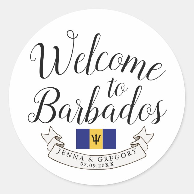 Welcome to Barbados | Destination Wedding Favor Classic Round Sticker (Front)