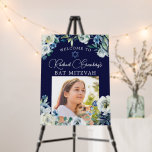 Welcome to Bat Mitzvah Elegant Floral Photo Blue Foam Board<br><div class="desc">Beautiful white peony flowers and green watercolor leaves form an elegant border on this pretty navy blue floral Bat Mitzvah welcome poster. Your daughter's name is written in chic, white calligraphy above her photo on this party decor for a Jewish family celebrating a girl being called to the Torah. Complete...</div>