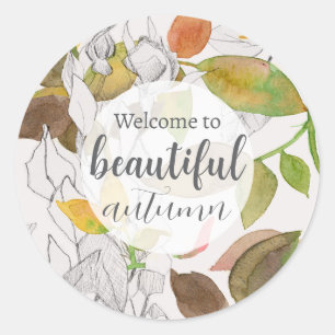 Welcome To Beautiful Autumn Leaves Roses Classic Round Sticker
