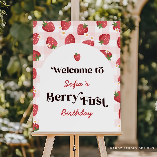 Welcome to Berry First Birthday Foam Board (The image showcases how the sign will look. Easel not included. Different sizes are available.)