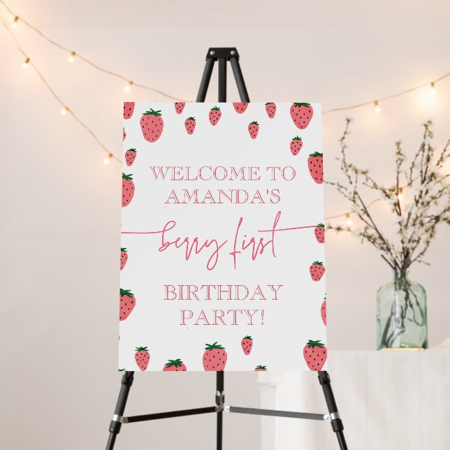 Welcome to Berry First Birthday Strawberry Girl Foam Board (In Situ (Stand))