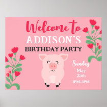Welcome To Birthday Party Girls Pig Floral Poster