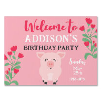 Welcome To Birthday Party Girls Pig Floral Sign
