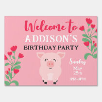 Welcome To Birthday Party Girls Pig Floral Sign