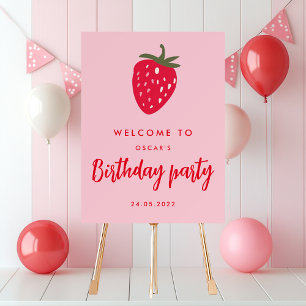 Welcome to Birthday   Pink & Red with Strawberry Foam Board