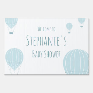 Welcome to Blue Hot Air Balloon Name Baby Shower Sign