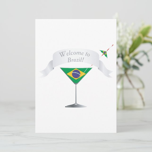 Welcome to Brazil Martini Glass Brazilian Flag Invitation (Standing Front)