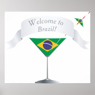 Welcome to Brazil Martini Glass Brazilian Flag Poster