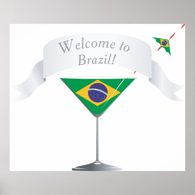 Welcome to Brazil Martini Glass Brazilian Flag Poster (Front)