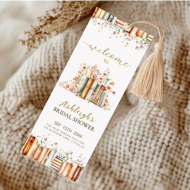 Welcome To Bridal Shower Book-Themed Floral Sign  Bookmarks (Creator Uploaded)
