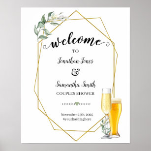 Welcome to bubbles and brews greenery gold shower poster
