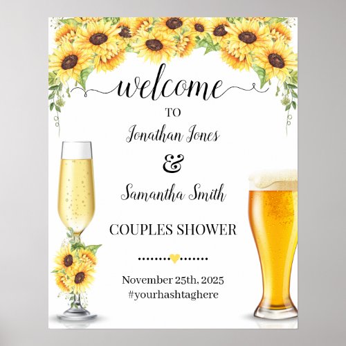 Welcome to bubbles and brews sunflowers shower poster