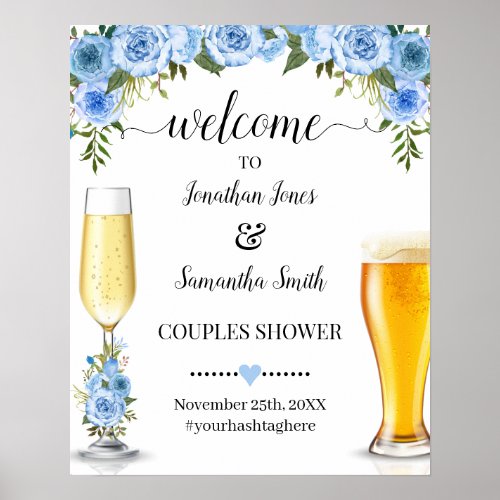 Welcome to Bubbles  Brews Couples Shower Blue Poster
