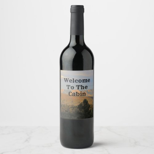 Welcome to Cabin Arizona Landscape Photo Mountains Wine Label