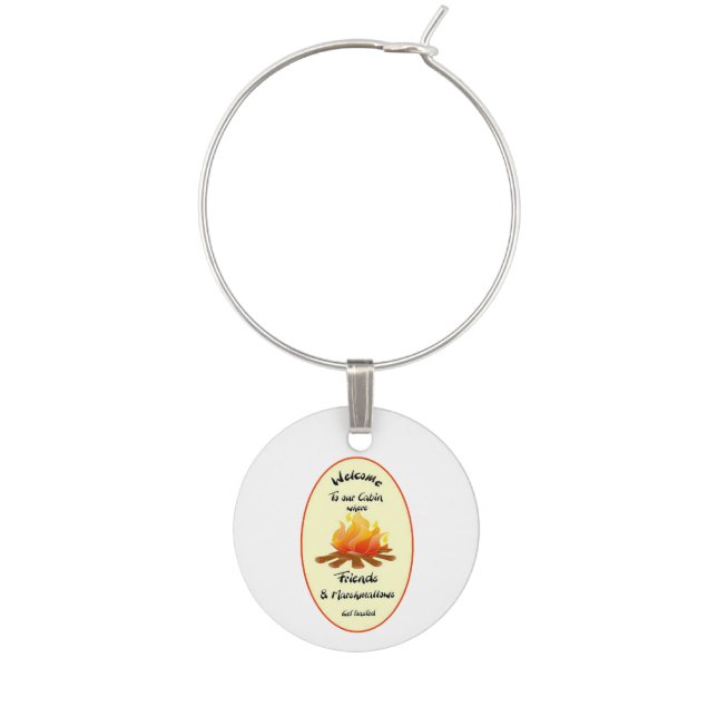 Welcome to Cabin Friends Marshmallow get toasted Wine Charm (Front)