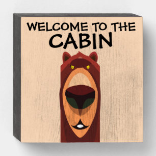WELCOME TO CABIN GRIZZLY BEAR RUSTIC WALL SIGN
