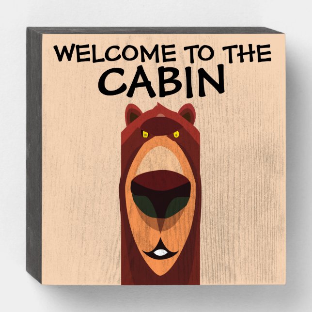 WELCOME TO CABIN GRIZZLY BEAR RUSTIC WALL SIGN (Front Horizontal)